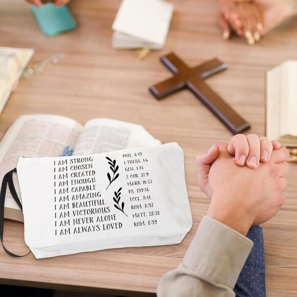 Brand New Christian Tote Bag Set Large Canvas Inspirational Religious Gift - Picture 6 of 6